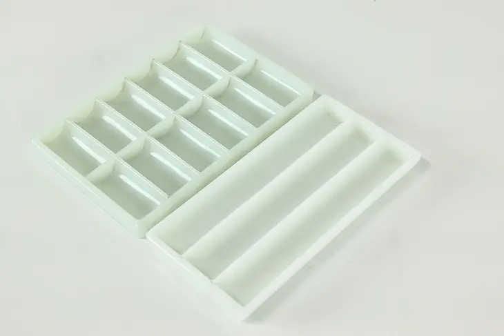 Pair of Two Antique Milk Glass Dental Trays #41112