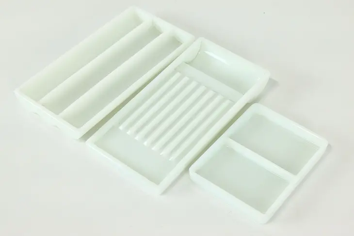 Set of Three Antique Milk Glass Dental Trays #41110