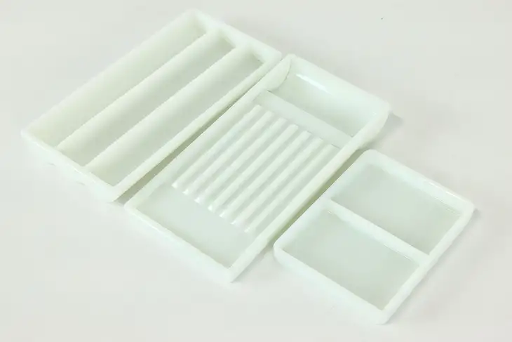 Set of Three Antique Milk Glass Dental Trays #41110