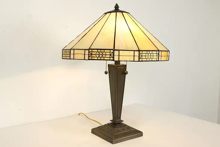 Craftsman Vintage Stained Glass Office or Library Lamp, Dale Tiffany #41066