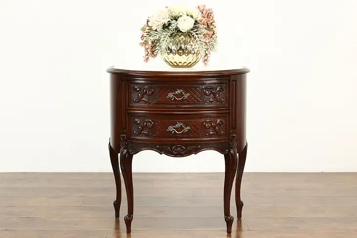 Georgian Style Vintage Carved Mahogany Demilune or Hall Chest, Marble Top #40669