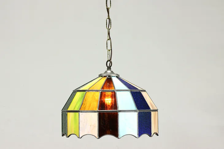 Leaded Stained Glass Vintage Swag Lamp or Ceiling Light Fixture #39737