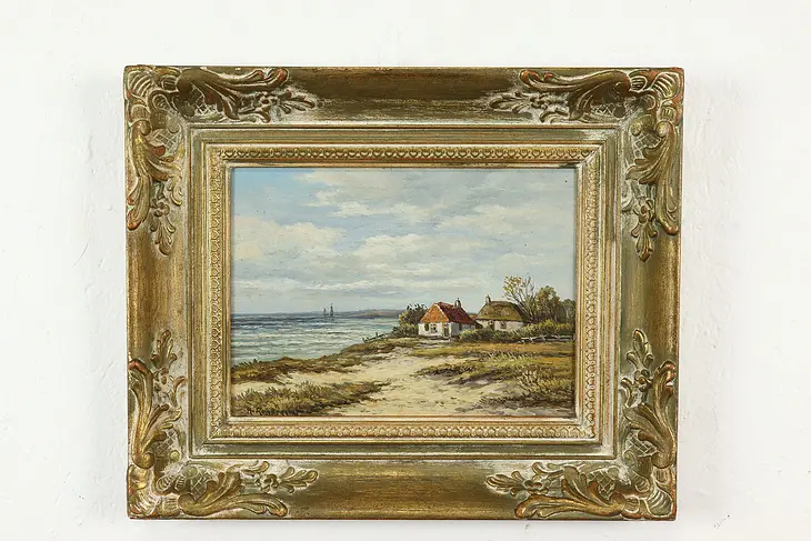Cottage on a Coast Vintage Original Oil Painting, Rupprecht 17"  #40833