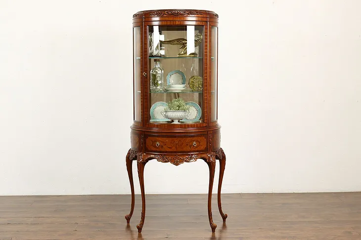 French Vintage Satinwood & Marquetry Vitrine or Curio Cabinet, Weiman #40642