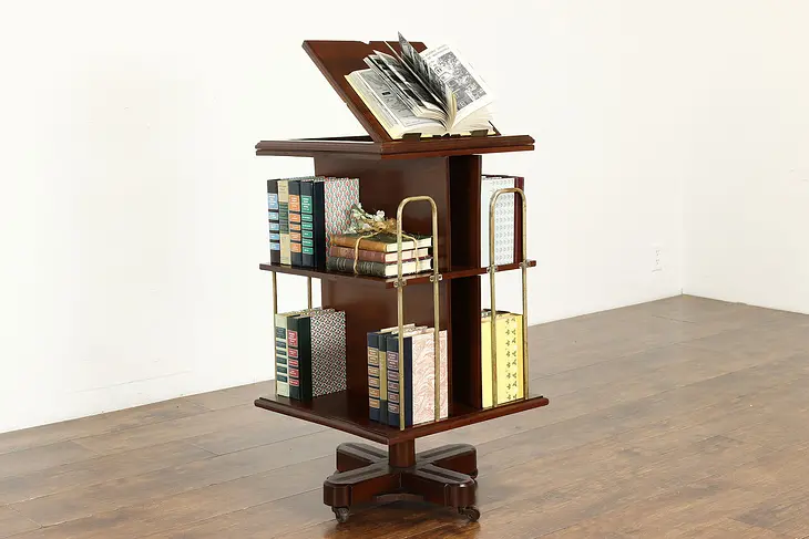 Victorian Antique Walnut Revolving Chairside Spinning Adjustable Bookcase #39589