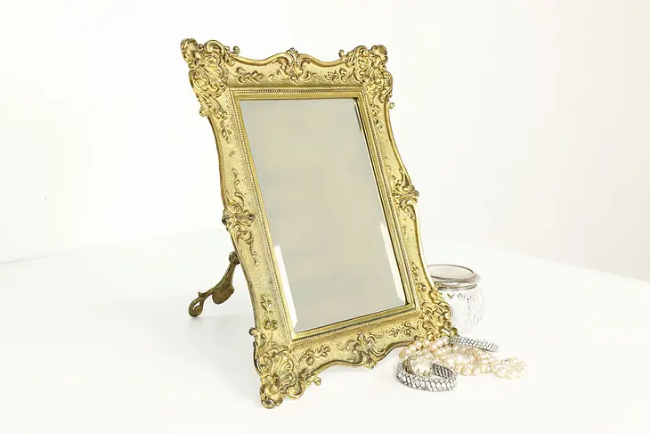 Victorian Antique Brass Gilt Frame Beveled Mirror, Bradley & Hubbard #40836