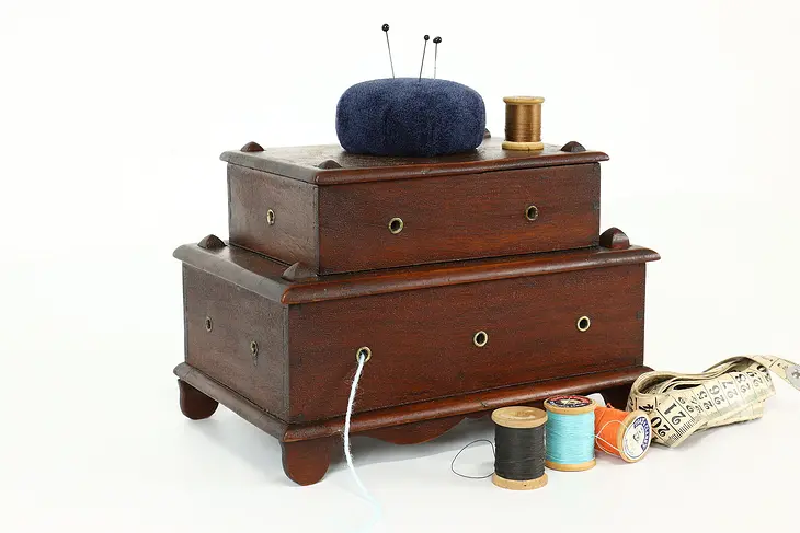 Victorian Antique Mahogany Sewing Caddy, Jewelry Compartment, Pin Cushion #40550