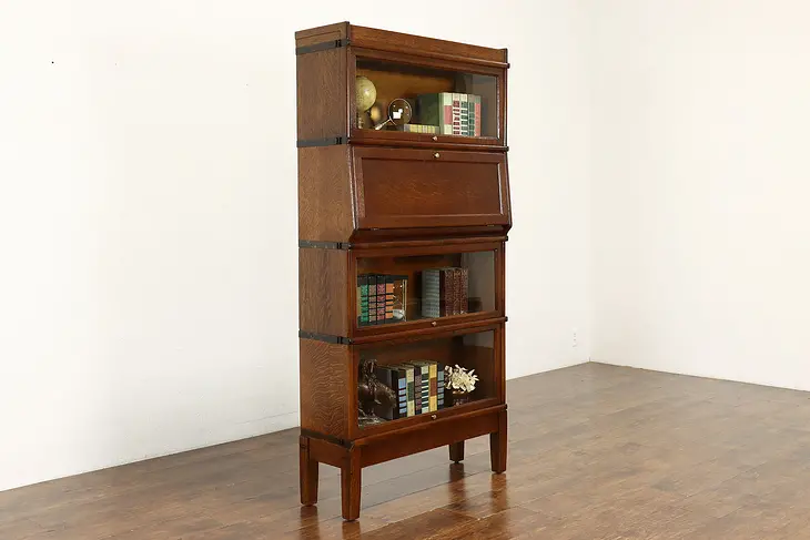 Arts & Crafts Mission Oak Antique 4 Stack Lawyer Bookcase & Desk Macey #39546