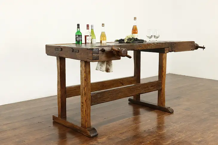 Farmhouse Salvage Antique Workbench, Kitchen Island, Wine & Cheese Table #40297