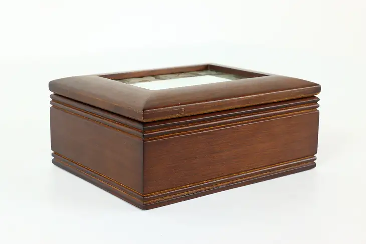 Vintage Fruitwood Felt Lined Jewelry or Keepsake Box, Glass Lid for Photo #41207