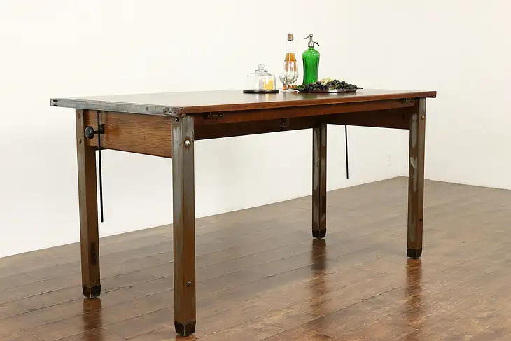 Industrial Salvage Farmhouse Drafting Wine Table Kitchen Island, Hamilton #40842