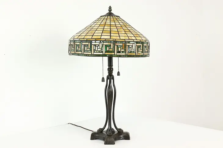 Arts & Crafts Vintage Leaded Glass Craftsman Office or Library Desk Lamp #41223