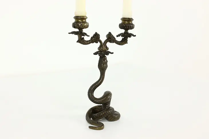 Bronze Antique Snake Sculpture Double Candlestick #41180