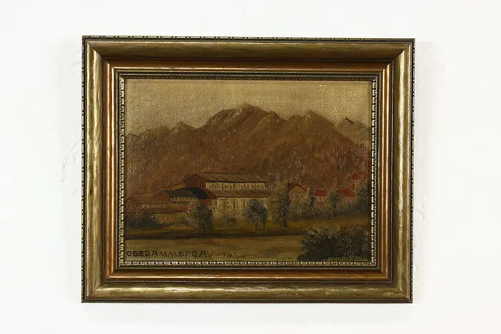 Oberammergau German Village Vintage 1930 Original Oil Painting 11.5" #40776