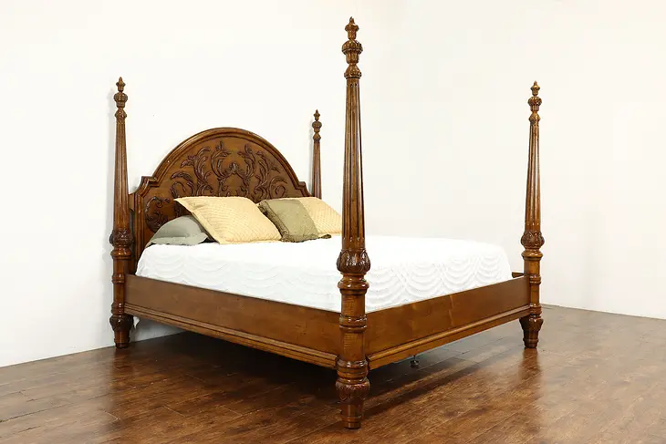 Traditional King Size Carved Fruitwood Four Poster Bed #41281