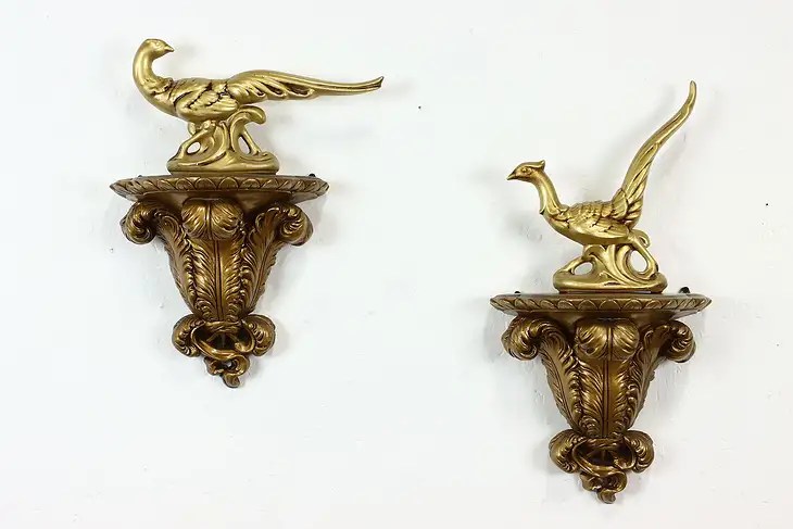 Pair of Renaissance Style Vintage Gilt Wall Bracket Shelves #41188