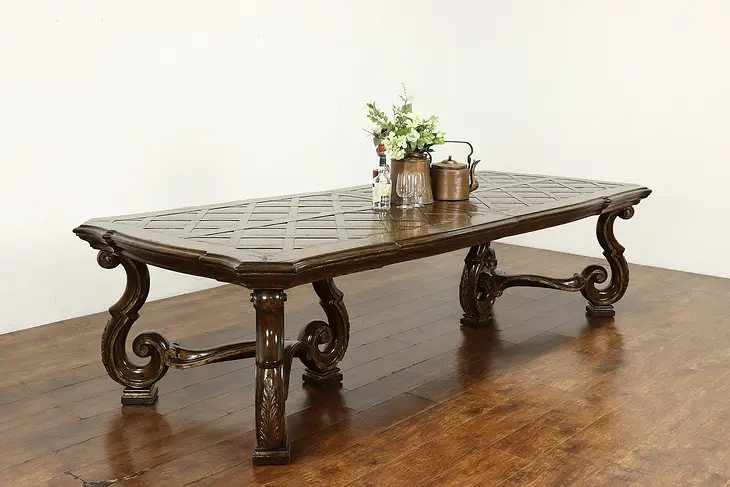 Renaissance Hand Hewn Vintage 10.5' Dining Table, Marge Carson #41256