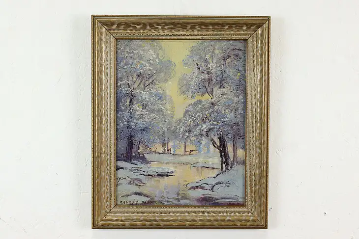 Forest in Winter Vintage Original Oil Painting, Fredericks 18" #41148