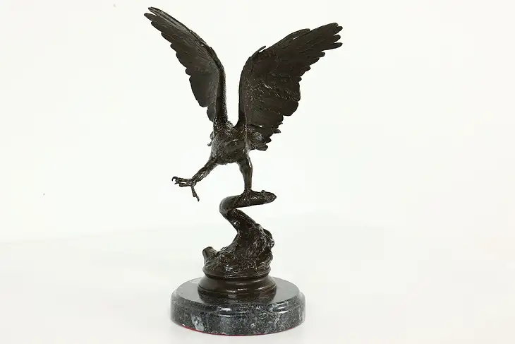 Eagle Landing Statue Bronze Vintage Sculpture on Marble Base, 1992 Folori #40708