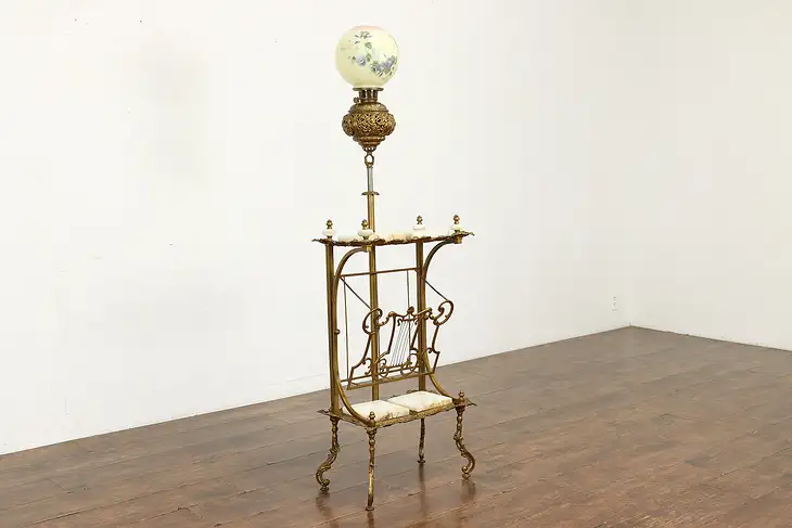 Victorian Antique Oil Piano Lamp & Music Stand, Onyx & Brass #41219