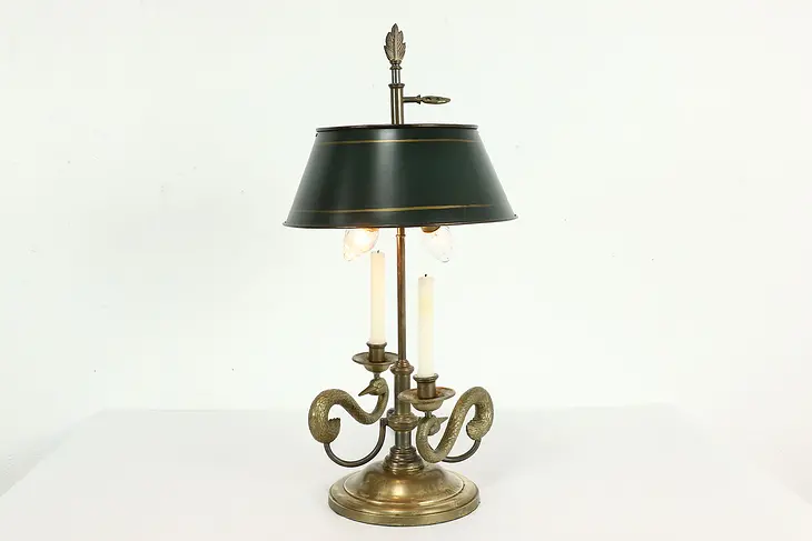 Swan Bouillotte Vintage Solid Brass Lamp, Tole Painted Shade, Chapman #41306