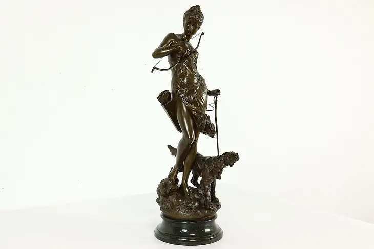Bronze Antique Sculpture Greek Goddess Artemis, Marble Base, After Mayer #41010