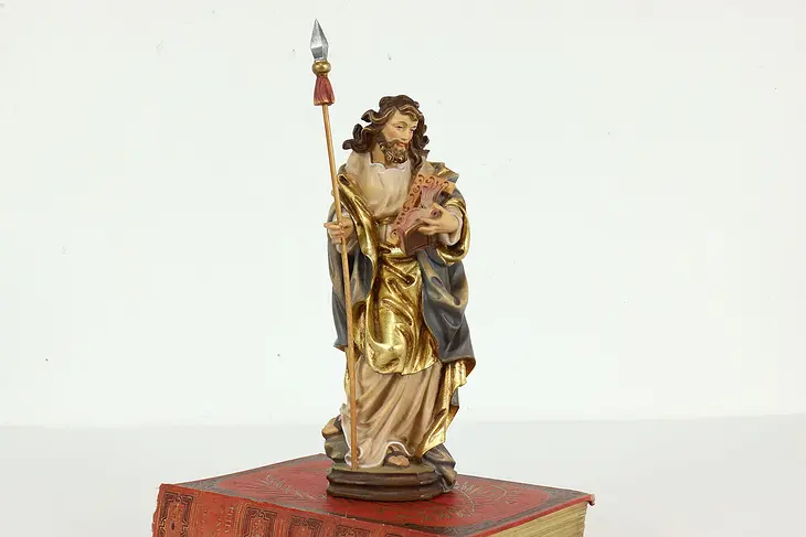 Saint Thomas the Apostle Vintage Hand Carved Painted Alpine Sculpture #40979