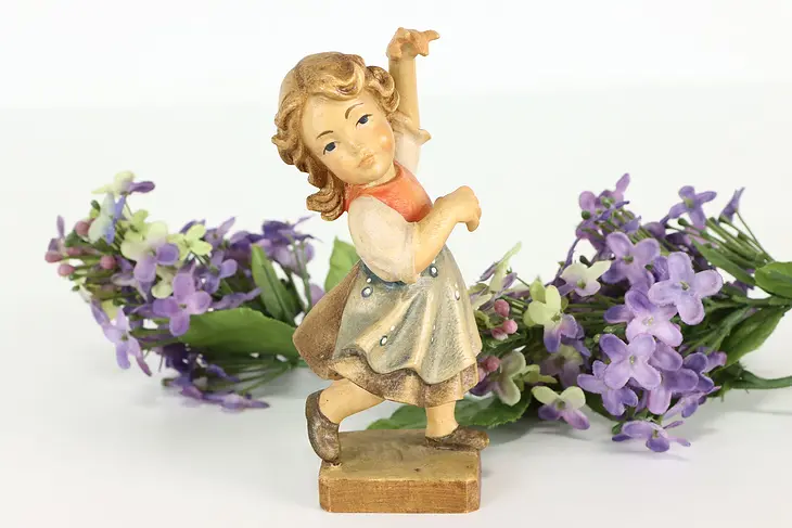 Italian Hand Carved Vintage Young Girl Dancing Alpine Sculpture #41312