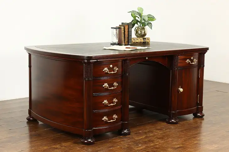 Traditional Antique Mahogany Executive Office or Library Desk Leather Top #40843