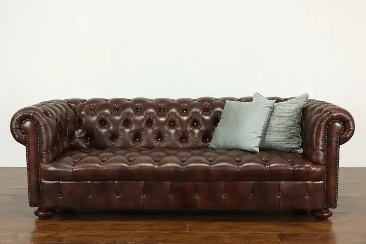 Chesterfield Tufted Chestnut Leather Vintage Traditional Sofa #41423