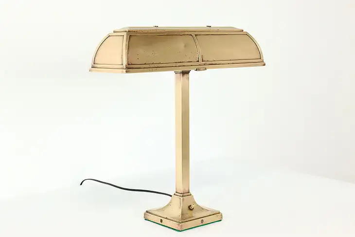 Traditional Antique Banker Bronze Office Lamp for Partner Desk, Frink #41390