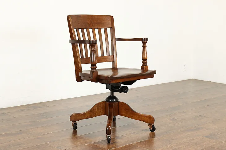 Traditional Vintage Birch Swivel Adjustable Office Desk Chair #39471
