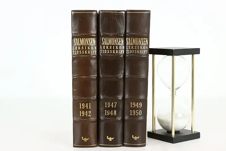 Set of Three Leatherbound Vintage Danish Encyclopedia Books, Salmonsens #40425