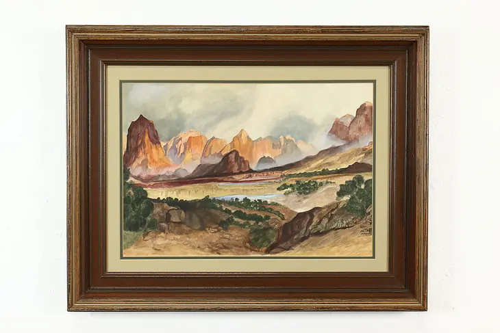Southwest Landscape Vintage Original Watercolor Painting, Mahon 27.5" #40995
