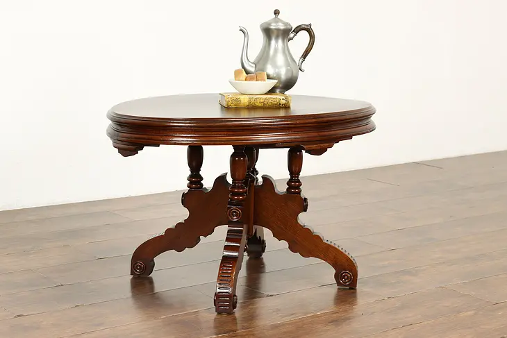 Victorian Antique Oval Carved Walnut Table shortened to Coffee Table #41085