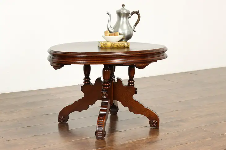 Victorian Antique Oval Carved Walnut Table shortened to Coffee Table #41085