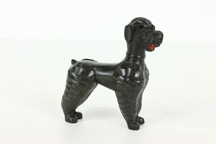 Farmhouse Vintage Carved Poodle Dog Black Forest Sculpture #41557