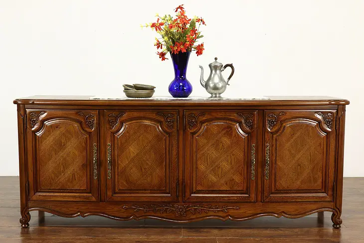 Country French Vintage Carved Oak Buffet, Server, Bar Cabinet, TV Console #40827
