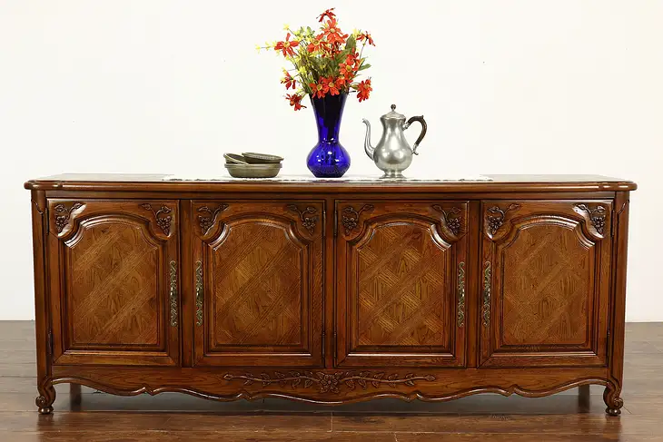 Country French Vintage Carved Oak Buffet, Server, Bar Cabinet, TV Console #40827