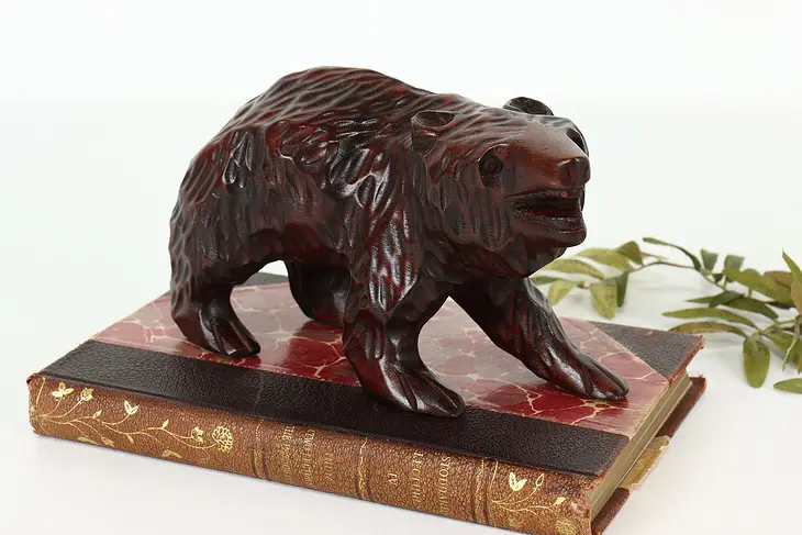 Stock Market Bear Statue Mahogany Carved Vintage Sculpture #41556