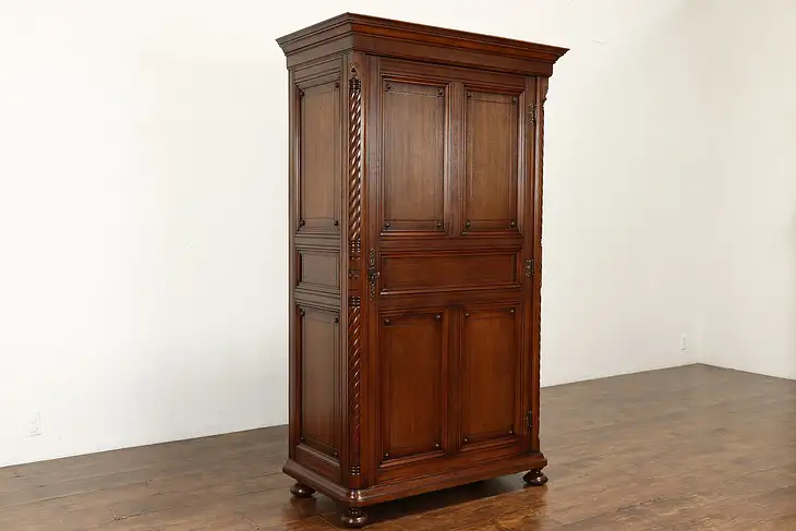 Victorian Eastlake Antique English Carved Walnut Armoire Wardrobe Closet #40578