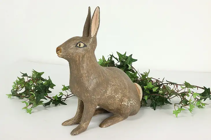 Farmhouse Antique Cast Iron Painted Rabbit Sculpture Door Stop #41263