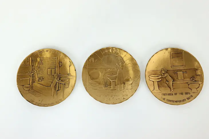 Set of 3 Bronze Vintage Commemorative Bathroom Plates, Wendell August #41410