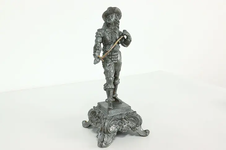 Victorian Musketeer or Swordsman Antique Pewter Statue, Bronze Sword #41545