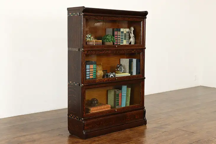 Lawyer Antique 3 Stack Quarter Sawn Oak Office Bookcase, Globe #39525