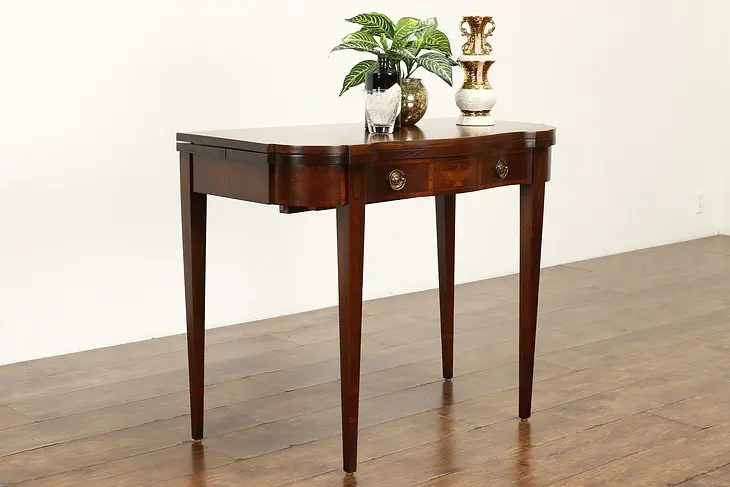 Federal Vintage Mahogany Console Opens to Game or Dining Table, 3 Leaves #39539