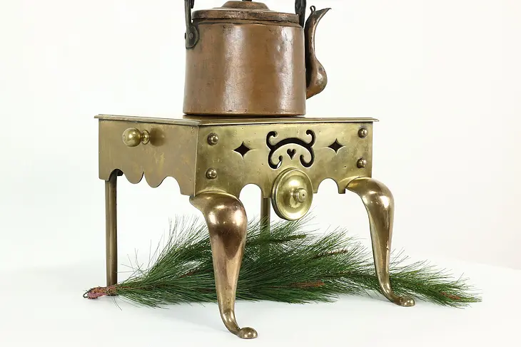 Victorian English Antique Brass Fireplace Hearth Trivet, Tea Kettle Stand #41517