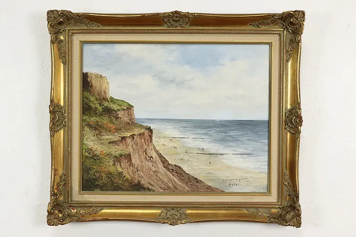 Beach at the North Sea, Germany Vintage Original Oil Painting, Moser 26" #40832