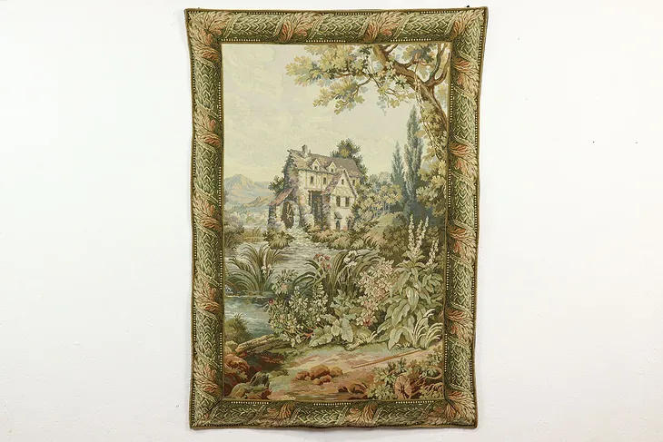 Water Mill & River Scene Large Vintage Hanging Tapestry #41725