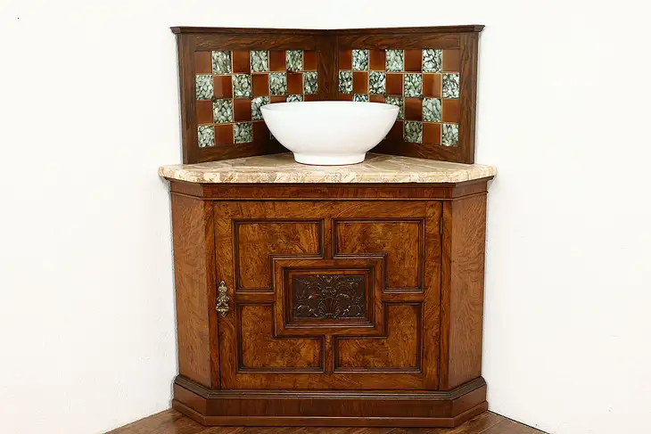 Victorian Antique English Corner Cabinet, Vessel Sink Vanity, Marble Top #40784